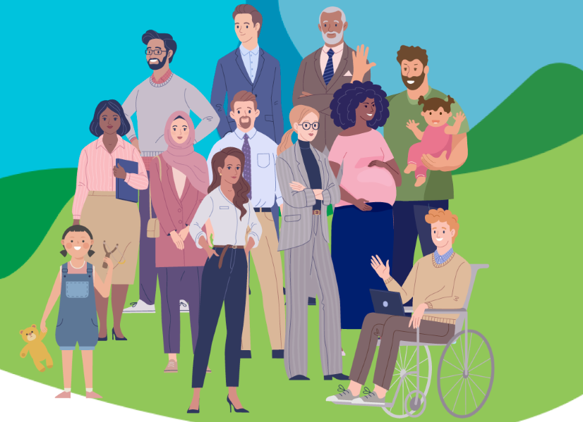 Cartoon community/people graphic