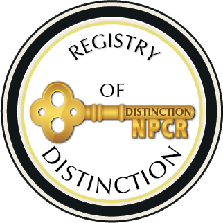 Logo for NCPR, has a cold key in the middle with the words Registry of Distinction in the space