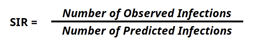 SIR = number of observed infections / number of predicted infections